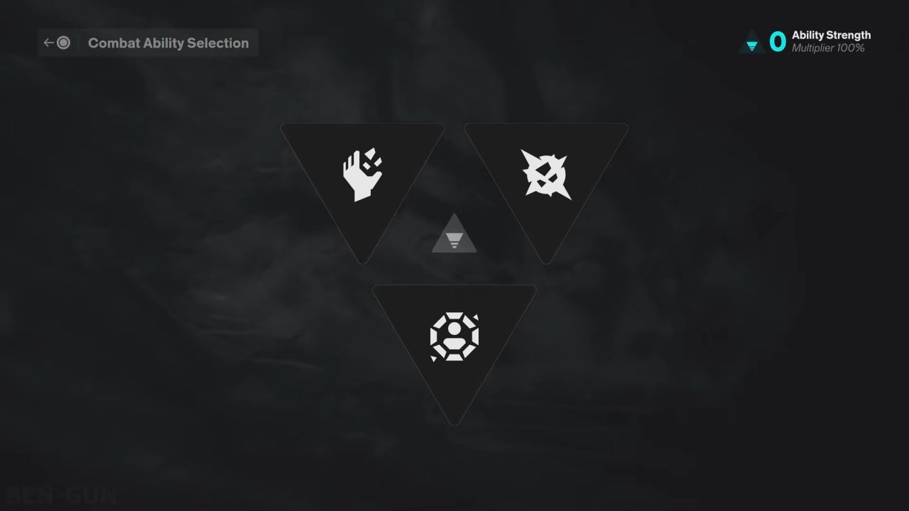 Combat Ability selection screen showing three triangular choices